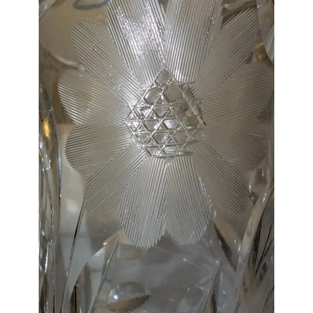 Antique American Brilliant Period Cut Water Pitcher Etched Daisy Diamond 11.5